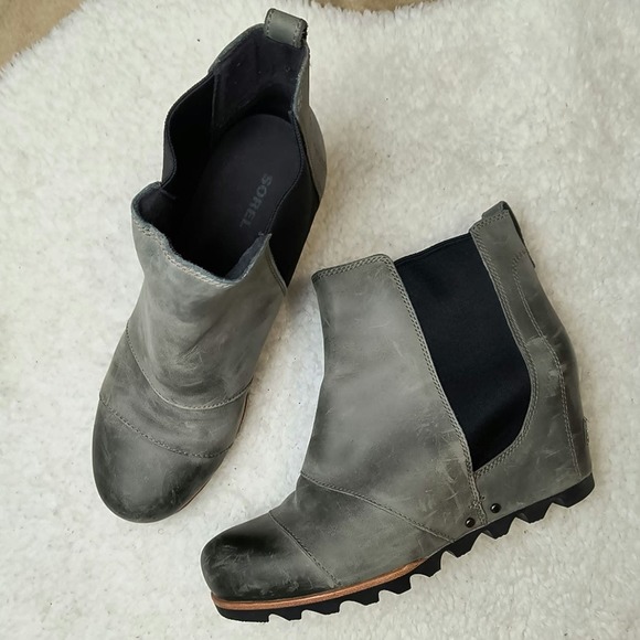 Sorel Shoes - Sorel Lea Womens Wedge Chelsea Ankle Bootie Leather Gray Boots Size 9